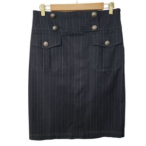 Cache Womens Straight Skirt Grey Striped Cotton-Blend Unlined Big Buttons Size 8